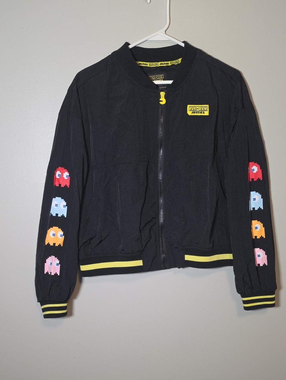 Justice Black Bomber Jacket with Pac-Man Ghosts